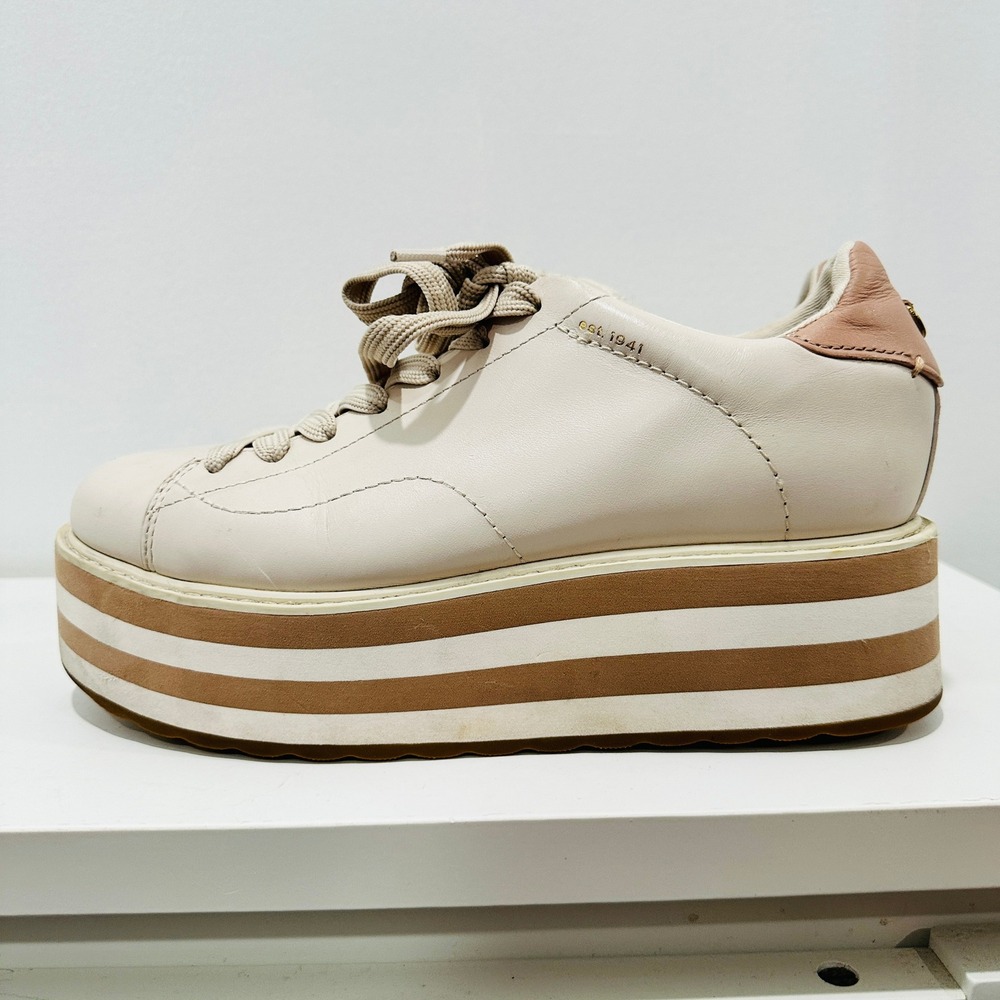 Coach Platform Sneaker Womens 9B G4012 Cream Leather Striped Flatform Shoe - Picture 4 of 16